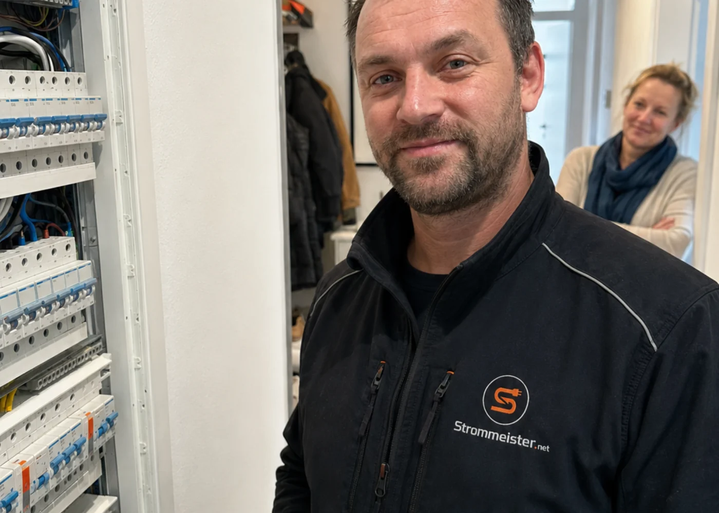 Strommeister.net Elektriker bei der Prüfung eines Sicherungskastens